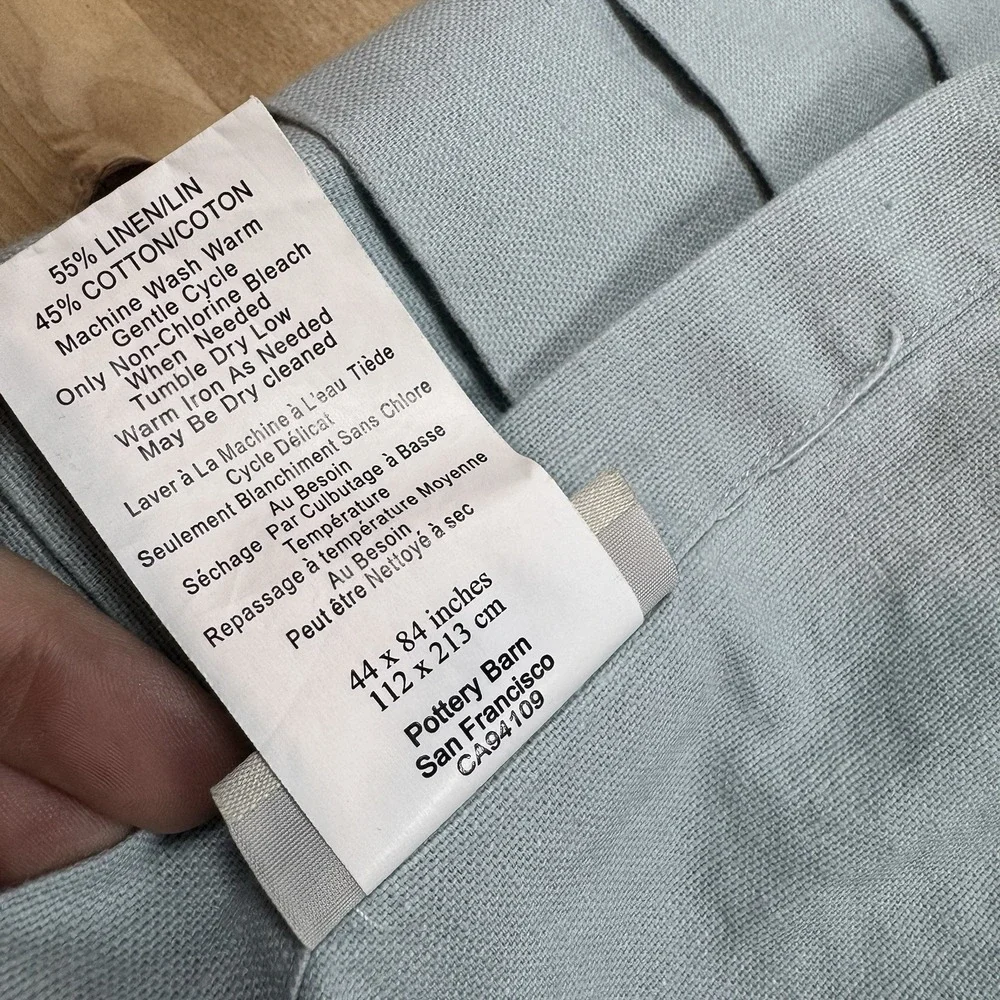 Pottery Barn Light Blue Linen Cotton Pleated Curtain Panels 78in 4 Panels Set